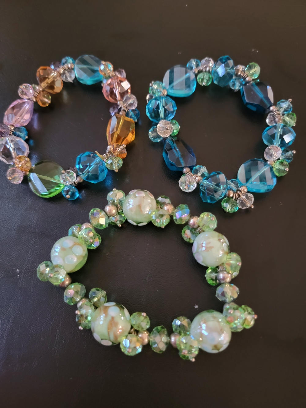 Handmade Multicolor and Green Beaded Stretch Bracelet Set